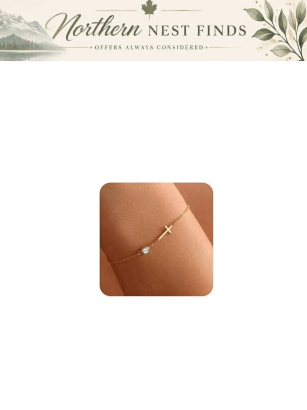 14K Gold Plated Cross Birthstone Bracelet Adjustable